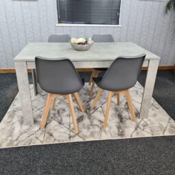 KOSY KOALA Stone Grey Effect Wood Dining Table Set with 4 Grey Plastic Chairs Modern Dining Room Furniture in Brown - thumbnail 2