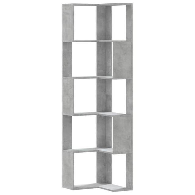 Berkfield Home Corner Bookcase 5-Tier Concrete Grey 50x50x179 cm Engineered Wood - Size: 50 x 50 x 179 cm - image 1