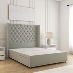 "BSSPOKE Olivia Divan Bed Plush Velvet 54"" Headboard & No Mattress No Drawers in Silver - Size: Double"
