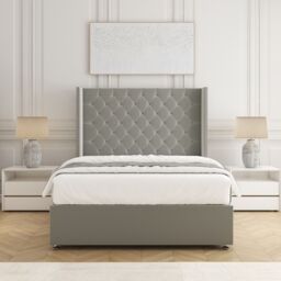 "BSSPOKE Olivia Divan Bed Plush Velvet 54"" Headboard & No Mattress No Drawers in Silver - Size: Double" - thumbnail 3