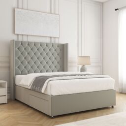 "BSSPOKE Olivia Divan Bed Plush Velvet 54"" Headboard & No Mattress No Drawers in Silver - Size: Double" - thumbnail 2