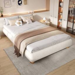 STILVORA Upholstered Bed 4ft6 Double with Circular Legs in Beige - thumbnail 2