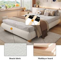STILVORA Upholstered Bed 4ft6 Double with Circular Legs in Beige - thumbnail 8