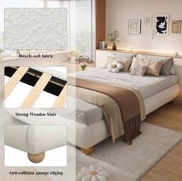 STILVORA Upholstered Bed 4ft6 Double with Circular Legs in Beige - thumbnail 7
