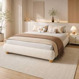 STILVORA Upholstered Bed 4ft6 Double with Circular Legs in Beige