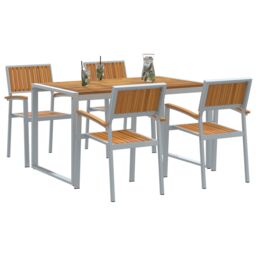 Berkfield Home 5 Piece Garden Dining Set Solid Wood Acacia & Metal in Grey - thumbnail 3