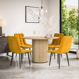 More4Homes Arlo Oak Table Top W Oak Legs + Nova Velvet Dining Chair Set Of 4 in Mustard - thumbnail 1