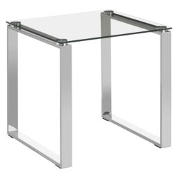Orsina Shiny Silver Finish Square End Table, Minimalist Side Table With Stainless-Steel Legs, Glass Top Small Table - thumbnail 2