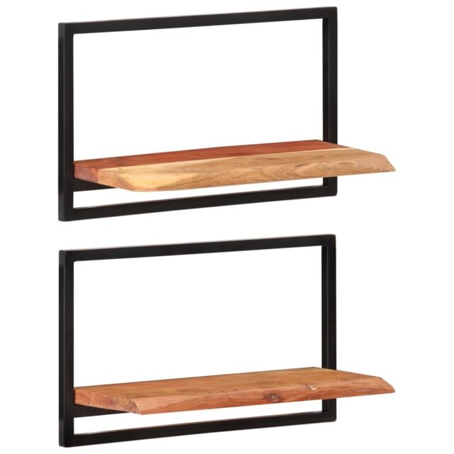 Berkfield Home Wall Shelves 2 pcs 60x25x35 cm Solid Wood Acacia & Steel in Brown - Size: 60 x 25 x 35 cm - image 1