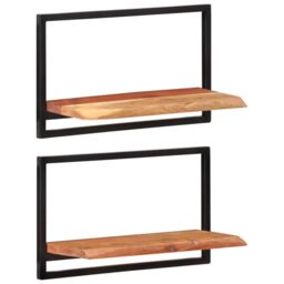 Berkfield Home Wall Shelves 2 pcs 60x25x35 cm Solid Wood Acacia & Steel in Brown - Size: 60 x 25 x 35 cm