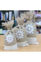 KDMD Danish White Snowflake Jute Pouch Set of 3 - Christmas Gift Bags - thumbnail 1
