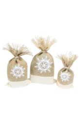 KDMD Danish White Snowflake Jute Pouch Set of 3 - Christmas Gift Bags - thumbnail 2