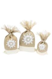 KDMD Danish White Snowflake Jute Pouch Set of 3 - Christmas Gift Bags - thumbnail 3