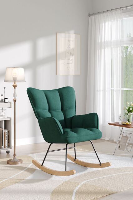 H&O Direct Classic Tufted Rocking Chair in Dark Green - image 1
