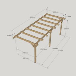 Rutland County Garden Furniture Ltd Wall Mounted Garden Pergola 3 Posts, Wood, L180 x W600 x H270cm, Brown in Green - thumbnail 4