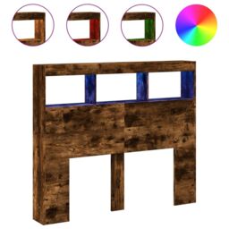 Berkfield Home Headboard Cabinet with LED Smoked Oak 120x17x102 cm in Brown - Size: 120 x 17 x 102 cm - thumbnail 2