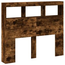 Berkfield Home Headboard Cabinet with LED Smoked Oak 120x17x102 cm in Brown - Size: 120 x 17 x 102 cm - thumbnail 3