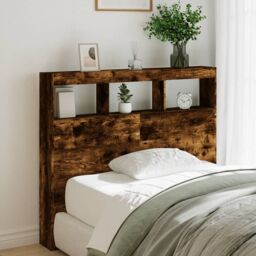 Berkfield Home Headboard Cabinet with LED Smoked Oak 120x17x102 cm in Brown - Size: 120 x 17 x 102 cm - thumbnail 1