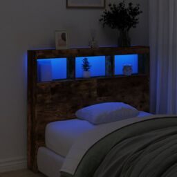 Berkfield Home Headboard Cabinet with LED Smoked Oak 120x17x102 cm in Brown - Size: 120 x 17 x 102 cm - thumbnail 4