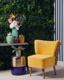 Orsina Yellow Print Chair, High Back Curved Seat With Padded Cushion, Mango Wood Frame With Stylish Printed Back - thumbnail 3