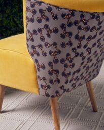 Orsina Yellow Print Chair, High Back Curved Seat With Padded Cushion, Mango Wood Frame With Stylish Printed Back - thumbnail 2