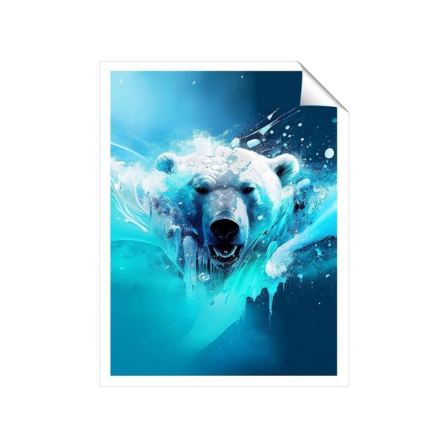 "Warren Reed - Designer Polar Bear Face Splashart Unframed Art Print - Size: W16"" x H24""" - image 1