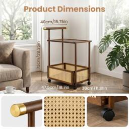 FORGEVIO Rolling Rattan Side Table with Storage, 2-Tier Mobile End Table in Brown - thumbnail 2