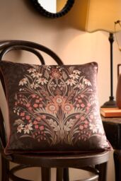 Appletree 'Audrey' Floral Print Velvet Filled Cushion in Chocolate - Size: 43 cm x 43 cm