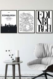 ARTZE EDINBURGH Skyline Street Map City Prints Framed Wall Art - Medium in Black - Size: W45 cm x H62 cm x D20mm - thumbnail 1