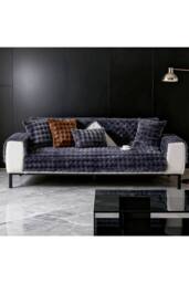 Living and Home Sleek Textured Plush Sofa Cover in Dark Grey - Size: 90 cm x 90 cm - thumbnail 3