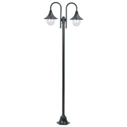Berkfield Home Garden Post Light E27 220 cm Aluminium 2-Lantern Dark Green