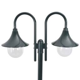 Berkfield Home Garden Post Light E27 220 cm Aluminium 2-Lantern Dark Green - thumbnail 2