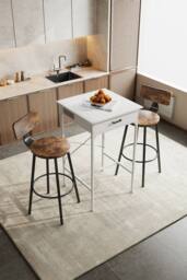 Living and Home Square White Tall Table for Cafe Bar - thumbnail 4