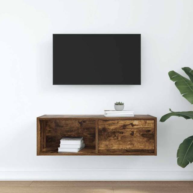 Berkfield Home TV Cabinet Smoked Oak 80x31x25.5 cm Engineered Wood in Brown - image 1