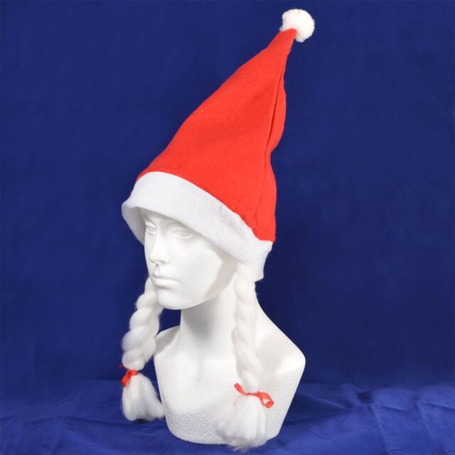 Shatchi Set of 2 Santa Hat with Plaits & Ribbon Mrs Miss Santa Claus Xmas Fancy Dress Party Accessories Fun in Red - image 1