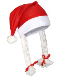 Shatchi Set of 2 Santa Hat with Plaits & Ribbon Mrs Miss Santa Claus Xmas Fancy Dress Party Accessories Fun in Red - thumbnail 2