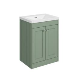 Balterley 600mm Floor Standing 2 Door Unit, Minimalist Basin No Tap Hole - Green - thumbnail 1