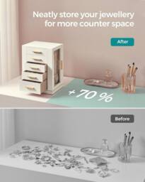 SONGMICS Rotating Jewellery Box with Glass Display & 5 Drawers in White - thumbnail 6