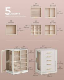 SONGMICS Rotating Jewellery Box with Glass Display & 5 Drawers in White - thumbnail 2