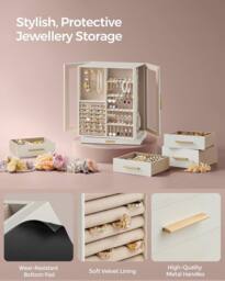 SONGMICS Rotating Jewellery Box with Glass Display & 5 Drawers in White - thumbnail 4