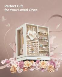 SONGMICS Rotating Jewellery Box with Glass Display & 5 Drawers in White - thumbnail 5
