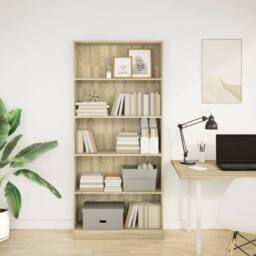 Berkfield Home Bookcase Sonoma Oak 80x24x176 cm Engineered Wood in Brown - Size: 80 x 24 x 176 cm - thumbnail 3