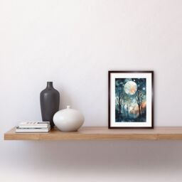 "Artery8 Wall Art Print Full Moon Winter Forest Landscape Snowfall over Trees at Night Artwork Framed 9X7 Inch in Brown - Size: W7"" x H9""" - thumbnail 2
