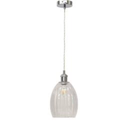 First Choice Lighting Set of 2 Birch - Clear Fluted Glass Chrome Retro Pendant Fittings - thumbnail 2