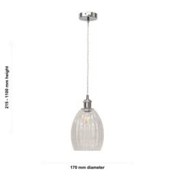 First Choice Lighting Set of 2 Birch - Clear Fluted Glass Chrome Retro Pendant Fittings - thumbnail 6