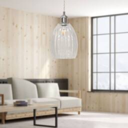 First Choice Lighting Set of 2 Birch - Clear Fluted Glass Chrome Retro Pendant Fittings - thumbnail 5