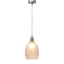 First Choice Lighting Set of 2 Birch - Clear Fluted Glass Chrome Retro Pendant Fittings - thumbnail 3