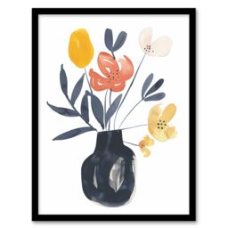 "Artery8 Boho Abstract Watercolour Flower Bouquet in Vase Framed Art Print - Size: W12"" x H16""" - thumbnail 1