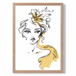 ARTZE Female Fashion Pen & Ink Sketch Framed Print SIZE: A4 with Oak Frame in Yellow - Size: A2 - thumbnail 1