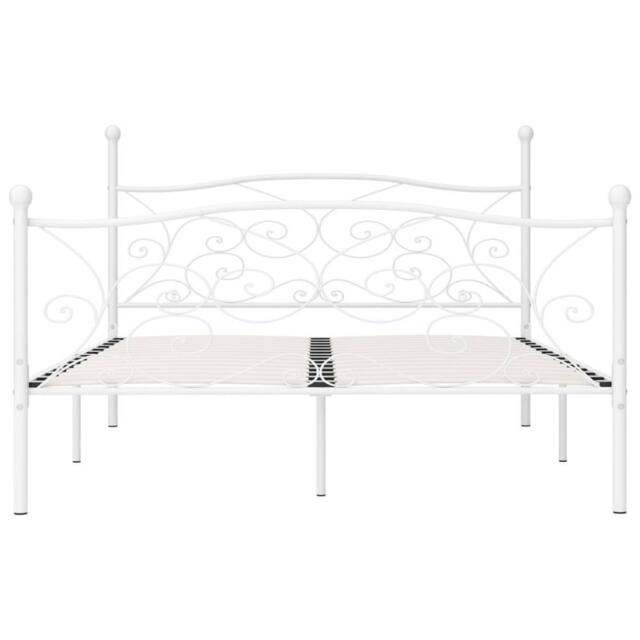 Berkfield Home Elegant Bed Frame with Slatted Base White Metal 200x200 cm - image 1